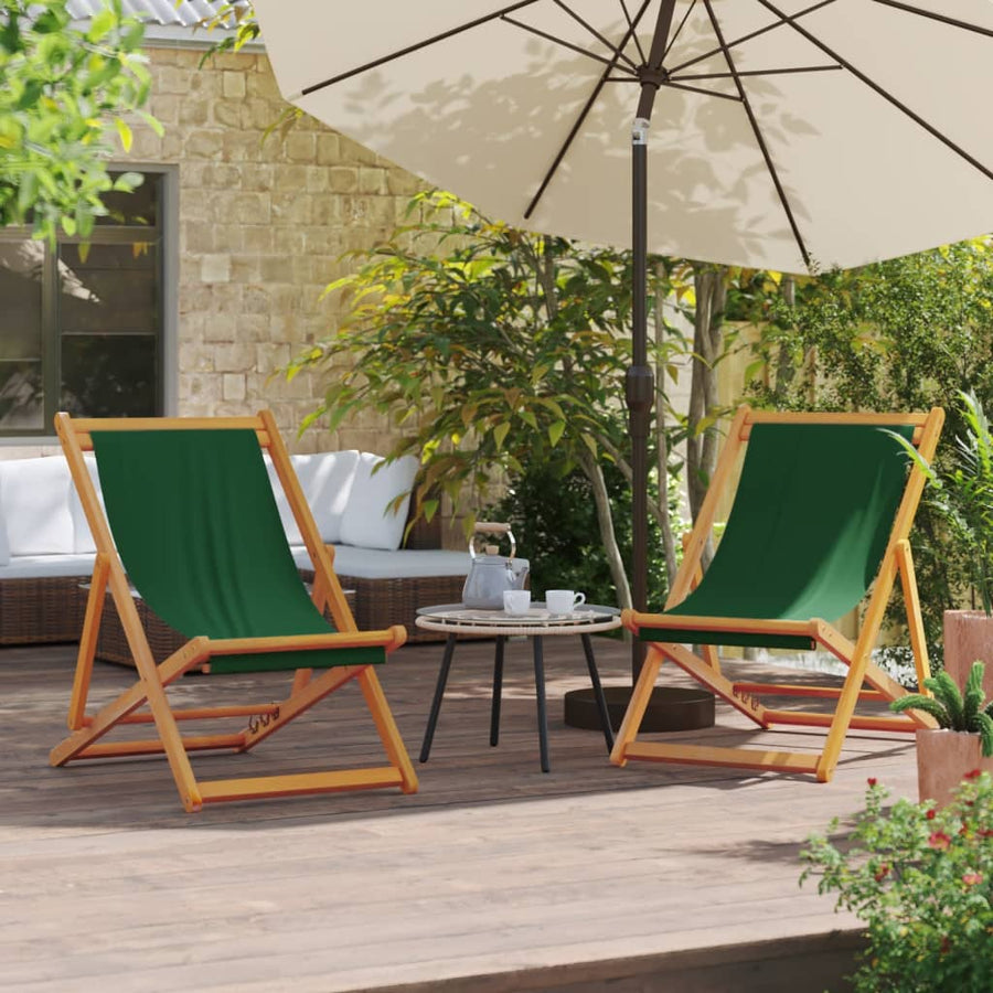 Folding Chairs 2 pcs Green Fabric