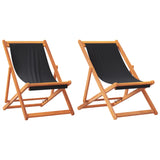 Folding Beach Chairs 2 pcs Black Fabric - Front View