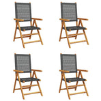 Reclining Folding Chairs 4 pcs Black Poly Rattan and Solid Wood