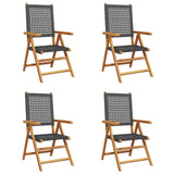 Reclining Garden Chairs 4 pcs Black Poly Rattan and Solid Wood - Front View