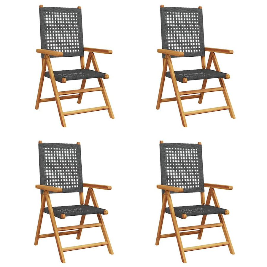Reclining Folding Chairs 4 pcs Black Poly Rattan and Solid Wood