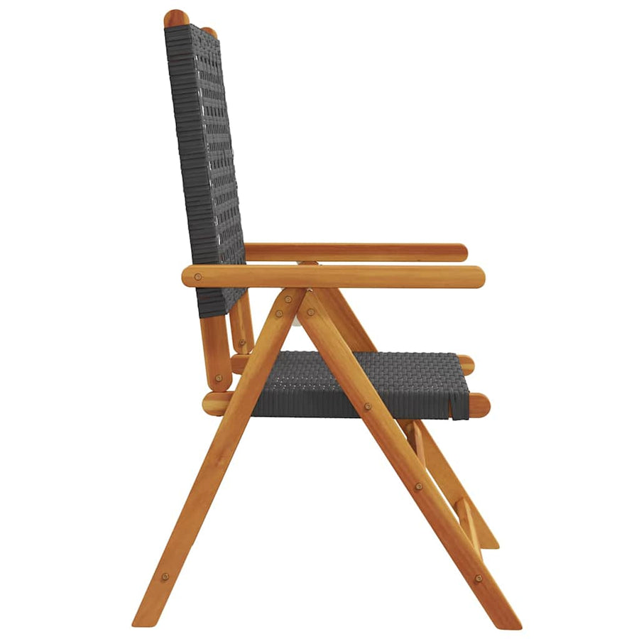 Reclining Folding Chairs 4 pcs Black Poly Rattan and Solid Wood