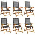 Reclining Folding Chairs 6 pcs Black Poly Rattan and Solid Wood