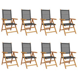 Reclining Garden Chairs 8 pcs Black Poly Rattan and Solid Wood - Front View