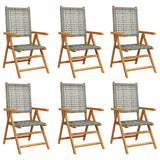 Reclining Garden Chairs 6 pcs Grey Poly Rattan and Solid Wood - Front View