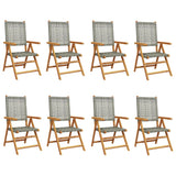 Reclining Garden Chairs 8 pcs Grey Poly Rattan and Solid Wood - Front View