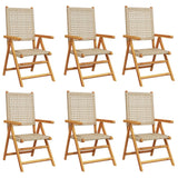 Reclining Garden Chairs 6 pcs Beige Poly Rattan and Solid Wood - Front View