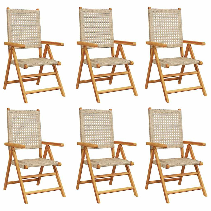 Reclining Folding Chairs 6 pcs Beige Poly Rattan and Solid Wood