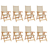 Reclining Folding Chairs 8 pcs Beige Poly Rattan and Solid Wood - Front View