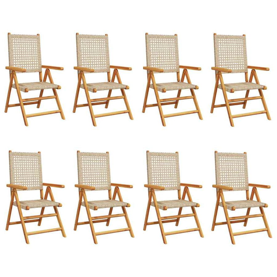 Reclining Folding Chairs 8 pcs Beige Poly Rattan and Solid Wood