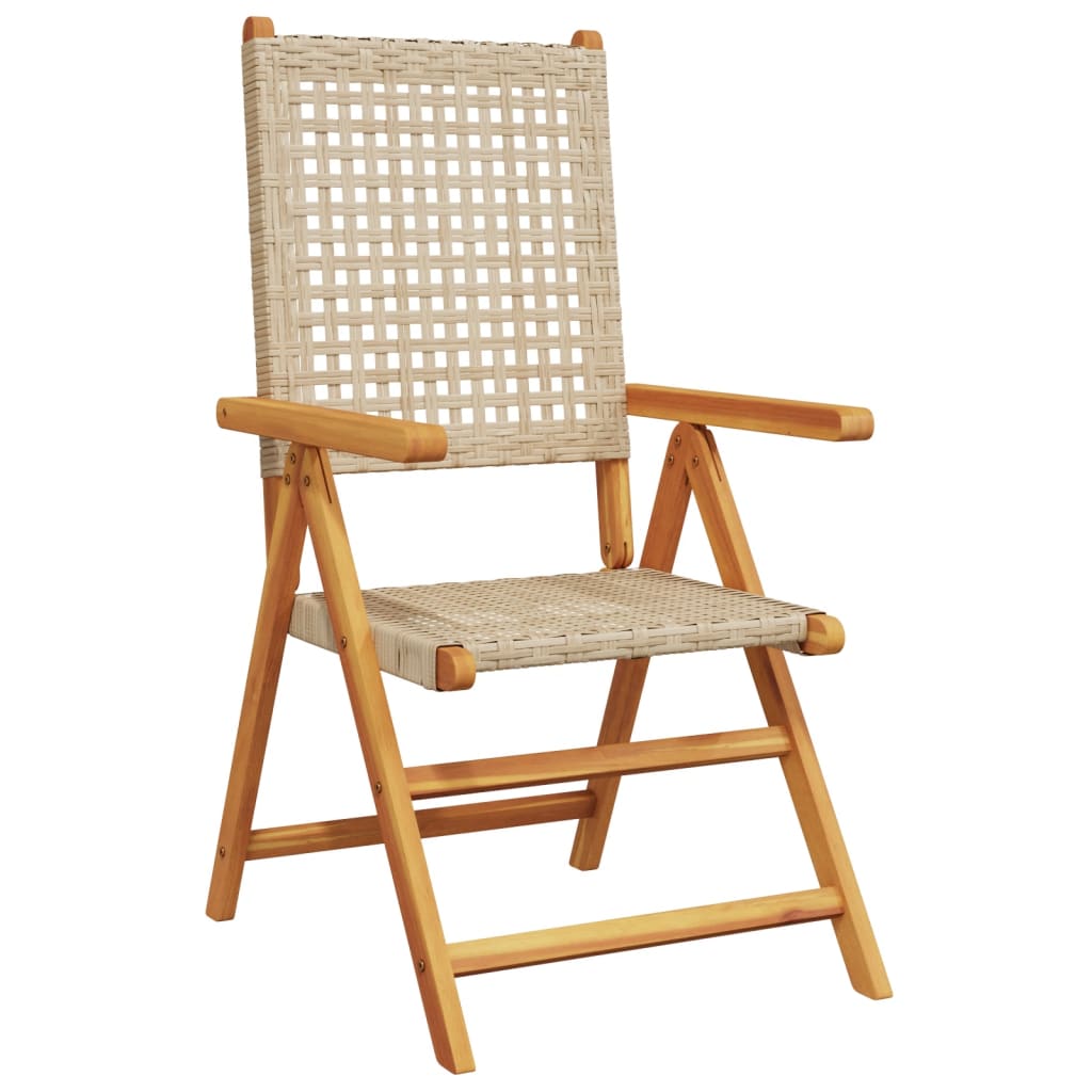 Reclining Folding Chairs 8 pcs Beige Poly Rattan and Solid Wood