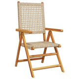Reclining Folding Chairs 8 pcs Beige Poly Rattan and Solid Wood