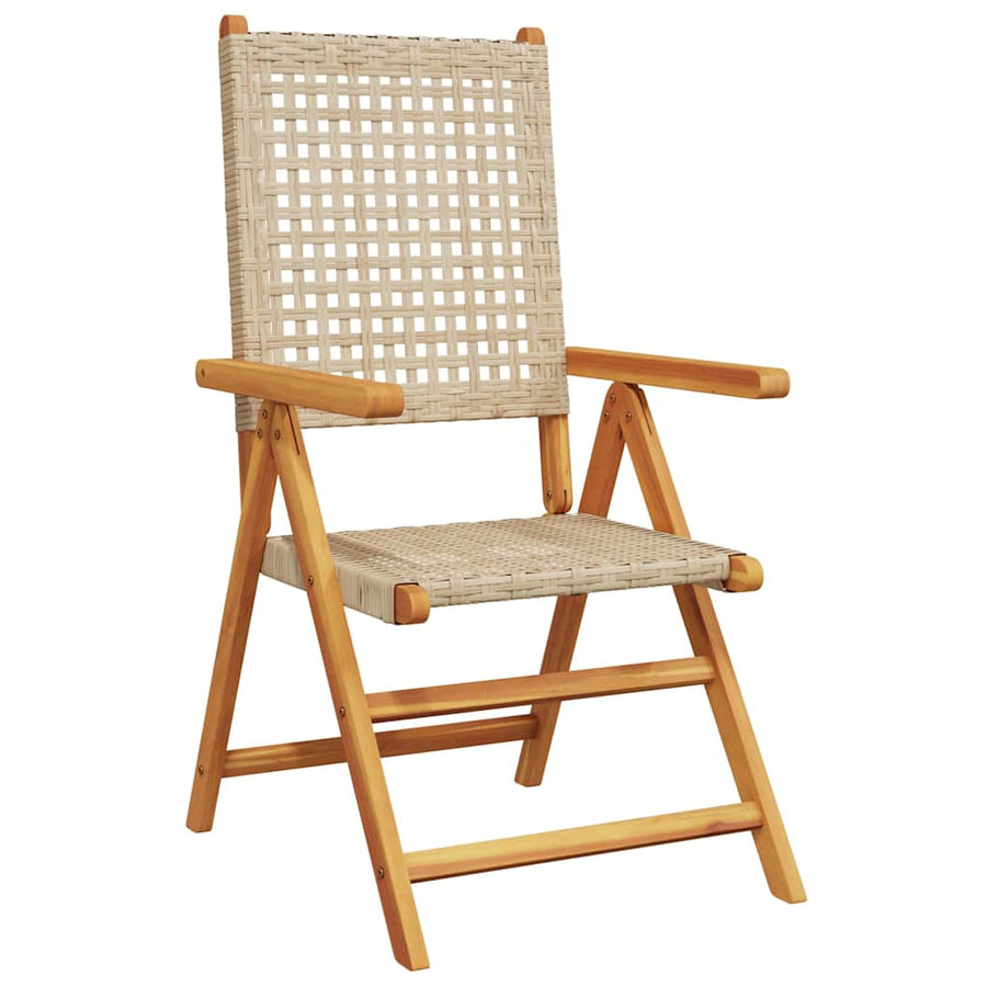 Reclining Folding Chairs 8 pcs Beige Poly Rattan and Solid Wood