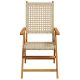 Reclining Folding Chairs 8 pcs Beige Poly Rattan and Solid Wood