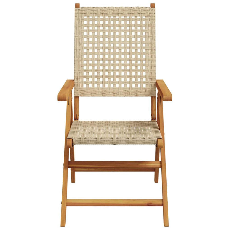 Reclining Folding Chairs 8 pcs Beige Poly Rattan and Solid Wood
