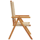Reclining Folding Chairs 8 pcs Beige Poly Rattan and Solid Wood