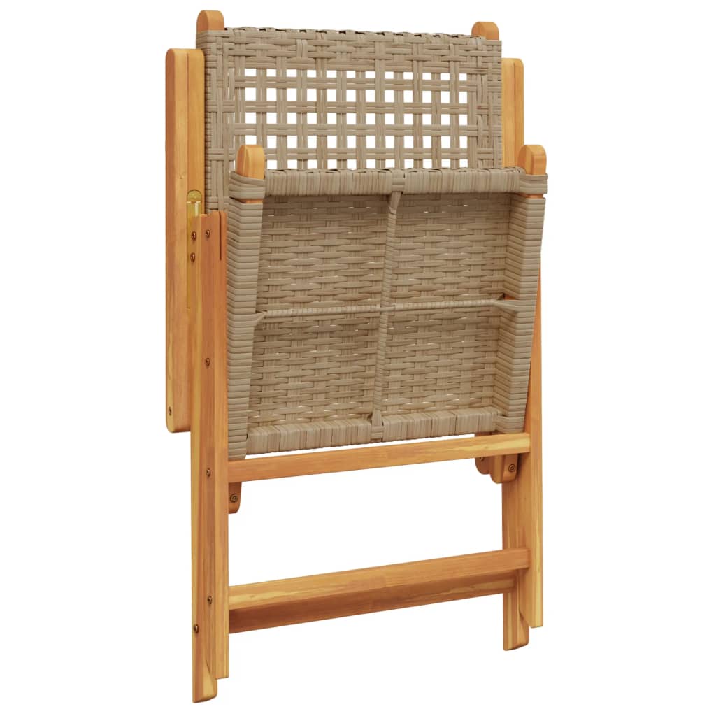 Reclining Folding Chairs 8 pcs Beige Poly Rattan and Solid Wood