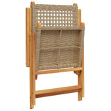 Reclining Folding Chairs 8 pcs Beige Poly Rattan and Solid Wood - Close-Up Angle