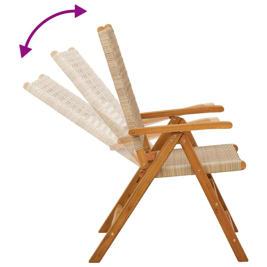Reclining Folding Chairs 8 pcs Beige Poly Rattan and Solid Wood