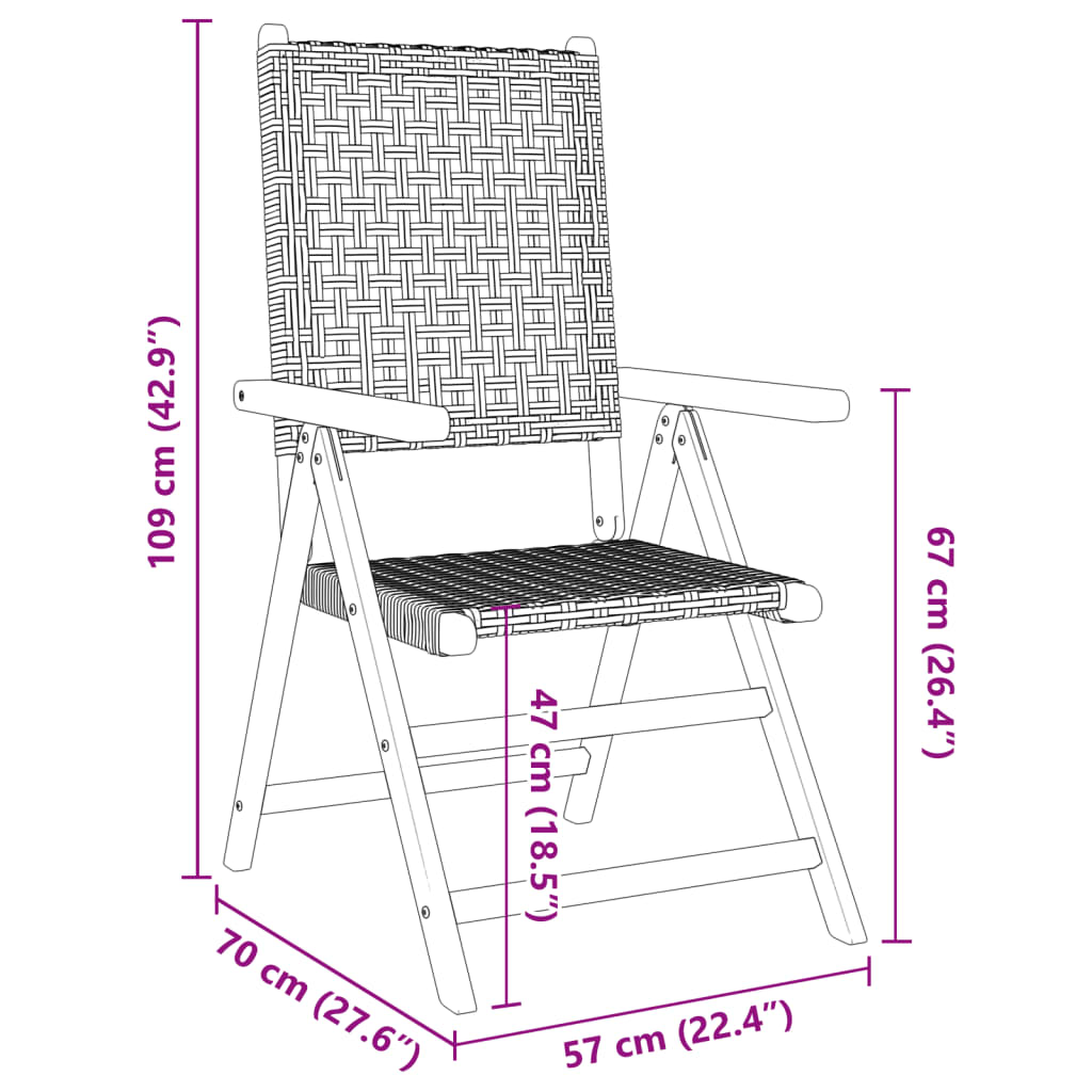 Reclining Folding Chairs 8 pcs Beige Poly Rattan and Solid Wood