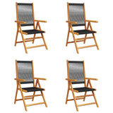 Reclining Garden Chairs 4 pcs Black Solid Wood Acacia - Front View