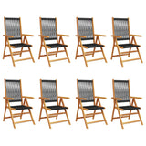 Reclining Garden Chairs 8 pcs Black Solid Wood Acacia - Front View