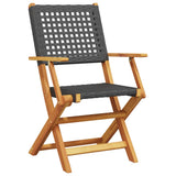 Folding Garden Chairs 4 pcs Black Poly Rattan and Solid Wood - Side View