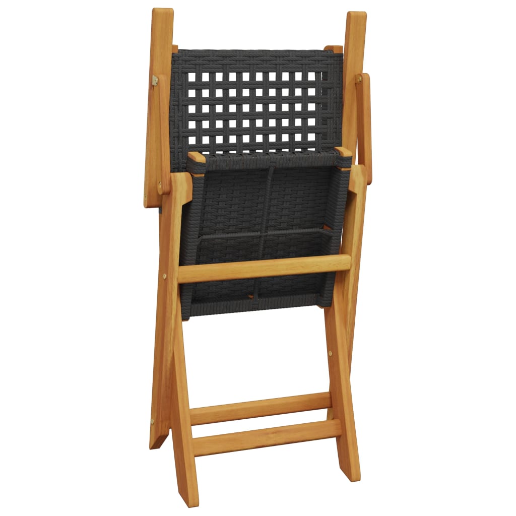 Folding Chairs 4 pcs Black Poly Rattan and Solid Wood
