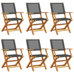 Folding Chairs 6 pcs Black Poly Rattan and Solid Wood