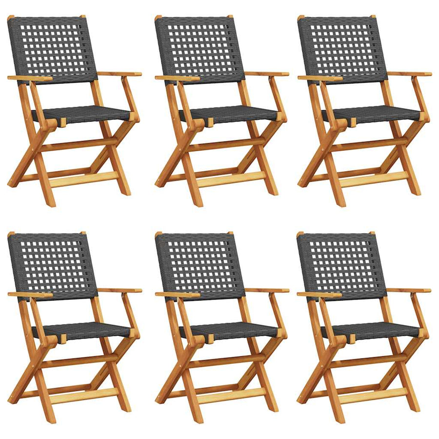 Folding Chairs 6 pcs Black Poly Rattan and Solid Wood