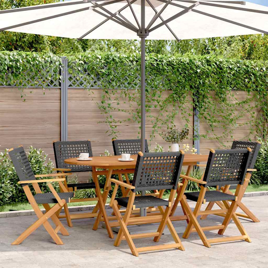 Folding Chairs 6 pcs Black Poly Rattan and Solid Wood
