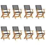 Folding Chairs 8 pcs Black Poly Rattan and Solid Wood