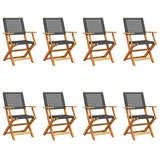Folding Garden Chairs 8 pcs Black Poly Rattan and Solid Wood - Front View