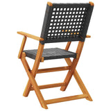 Folding Garden Chairs 8 pcs Black Poly Rattan and Solid Wood - Rear View