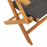 Folding Garden Chairs 8 pcs Black Poly Rattan and Solid Wood - Low Angle