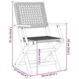 Folding Garden Chairs 8 pcs Black Poly Rattan and Solid Wood - Extra Image