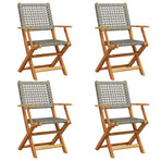 Folding Chairs 4 pcs Grey Poly Rattan and Solid Wood