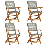Folding Garden Chairs 4 pcs Grey Poly Rattan and Solid Wood - Front View