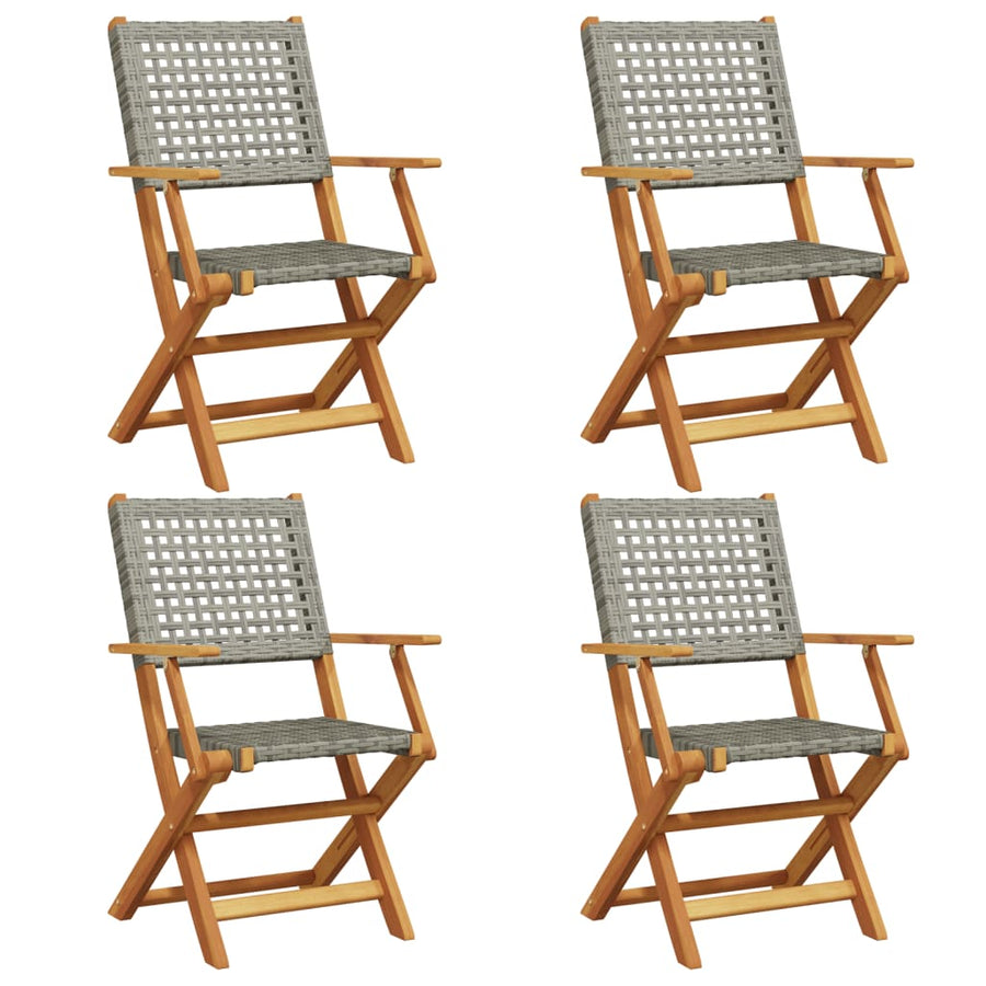 Folding Chairs 4 pcs Grey Poly Rattan and Solid Wood