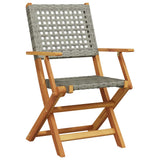 Folding Garden Chairs 4 pcs Grey Poly Rattan and Solid Wood - Side View