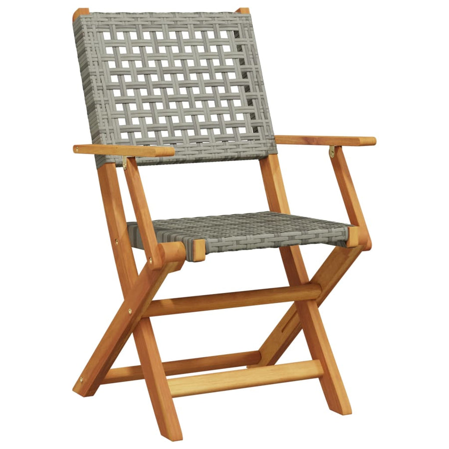 Folding Chairs 4 pcs Grey Poly Rattan and Solid Wood