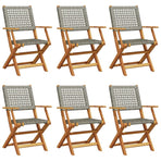 Folding Chairs 6 pcs Grey Poly Rattan and Solid Wood
