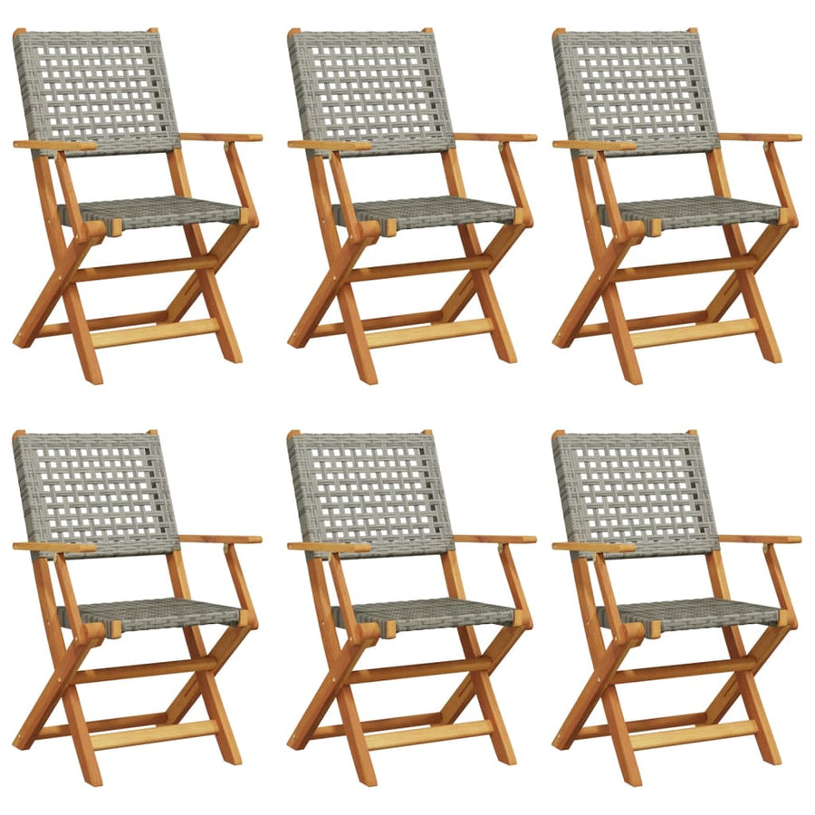 Folding Chairs 6 pcs Grey Poly Rattan and Solid Wood