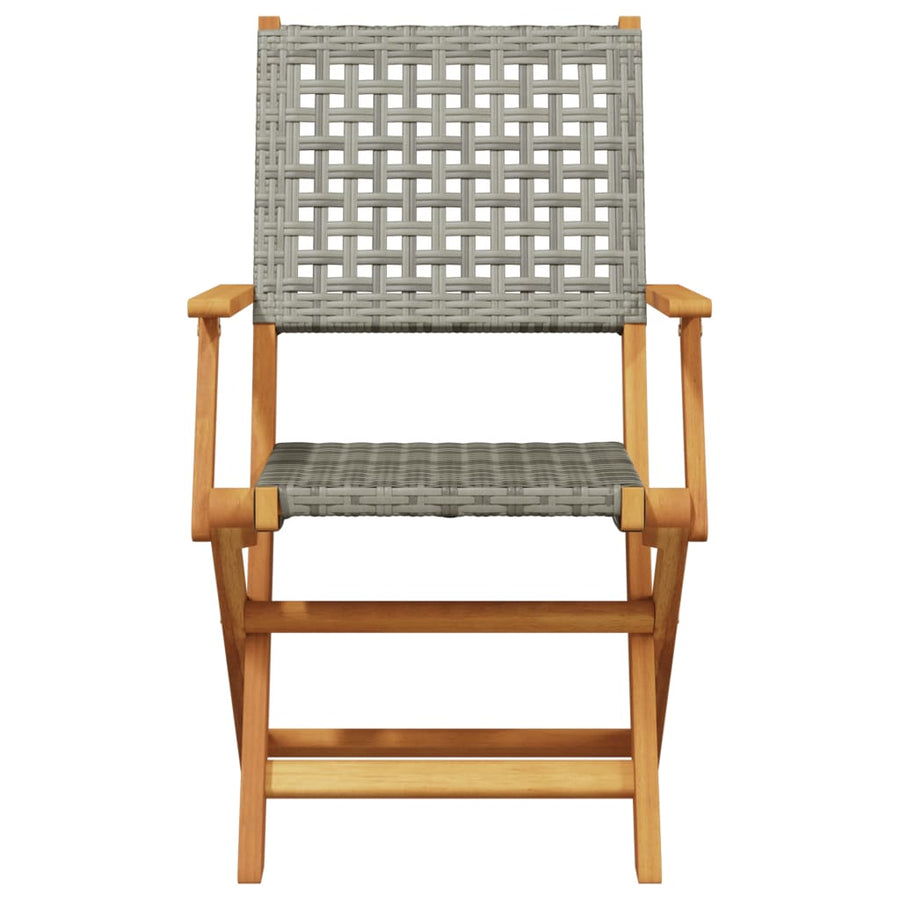 Folding Chairs 6 pcs Grey Poly Rattan and Solid Wood