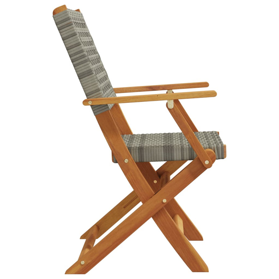 Folding Chairs 6 pcs Grey Poly Rattan and Solid Wood