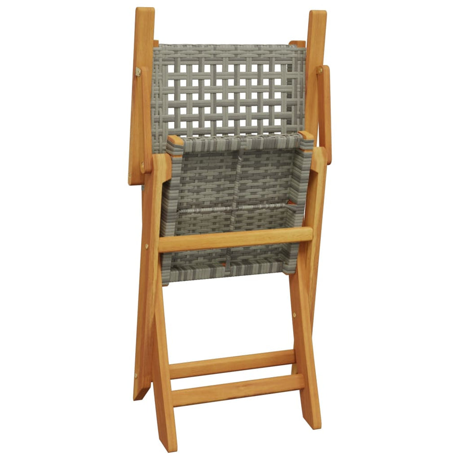 Folding Chairs 6 pcs Grey Poly Rattan and Solid Wood