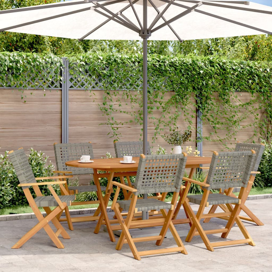 Folding Chairs 6 pcs Grey Poly Rattan and Solid Wood