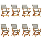 Folding Chairs 8 pcs Grey Poly Rattan and Solid Wood