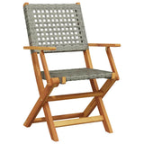 Folding Garden Chairs 8 pcs Grey Poly Rattan and Solid Wood - Side View