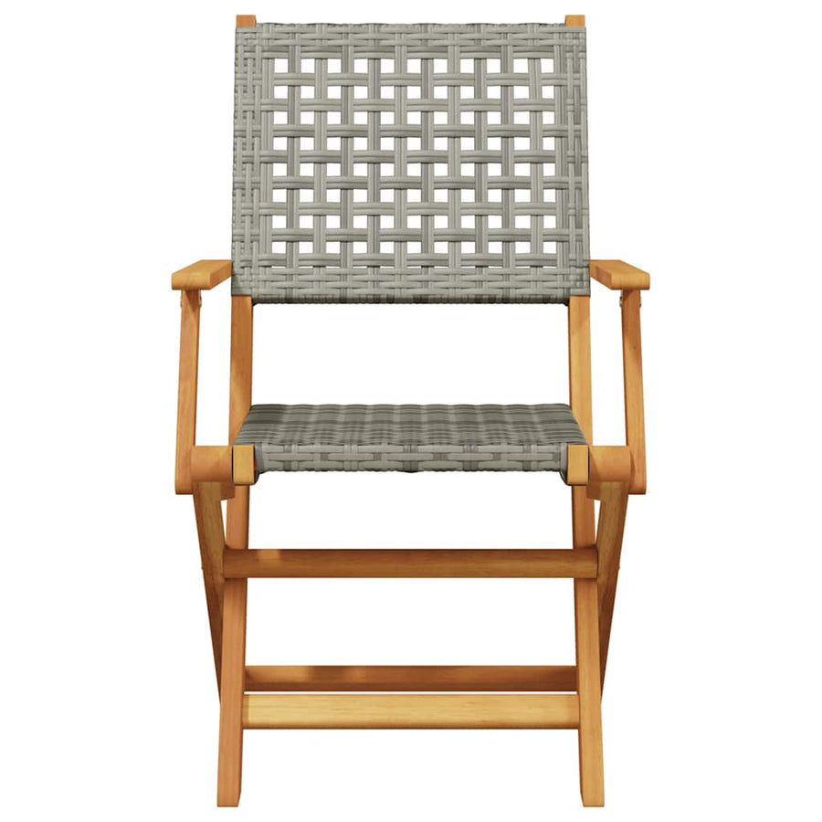 Folding Chairs 8 pcs Grey Poly Rattan and Solid Wood
